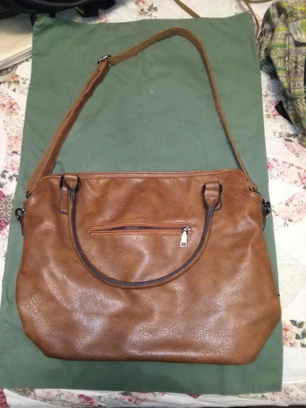 Source Unknown Tan Brown Faux Leather Shoulder Bag with Dual Zips